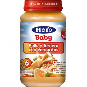 HERO BABY potito de pollo y ternera con verduras tarro 250 grs